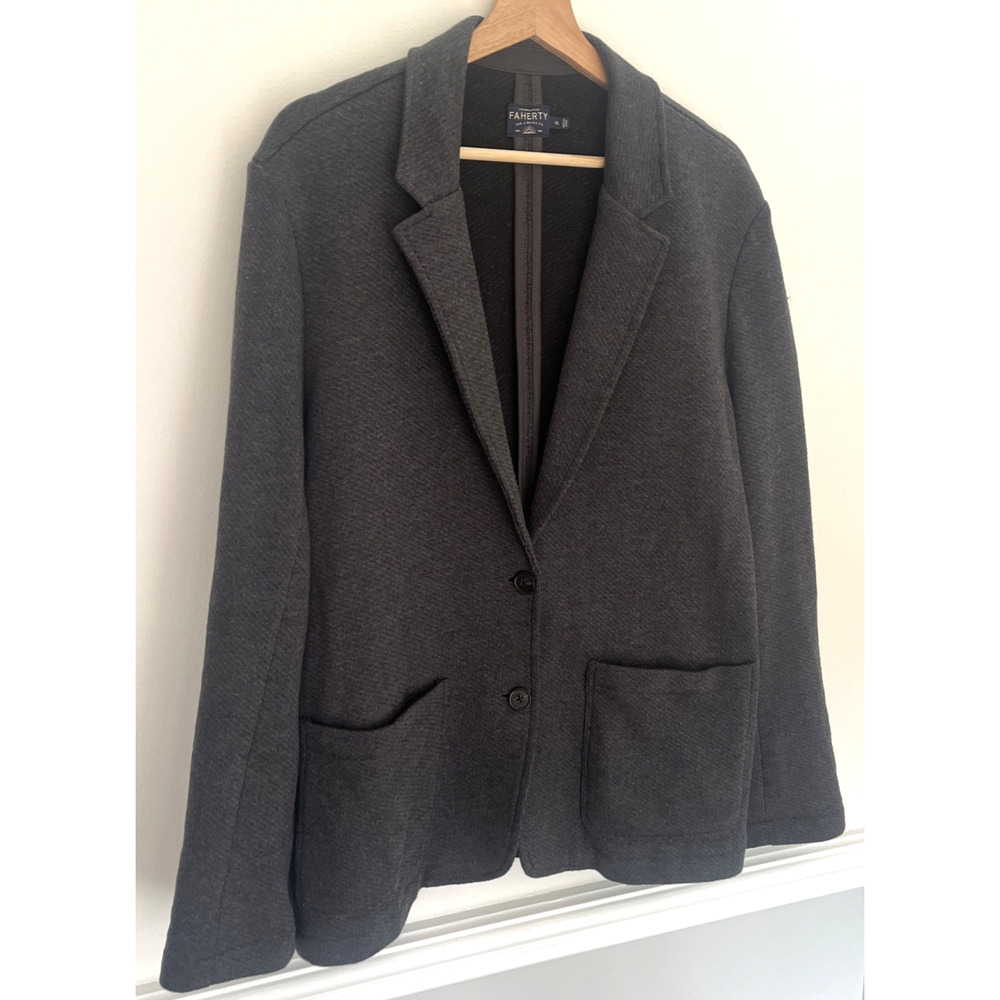 Faherty Inlet Knit Blazer Jacket XL Charcoal Gray Women's Dark Academia - Picture 3 of 8